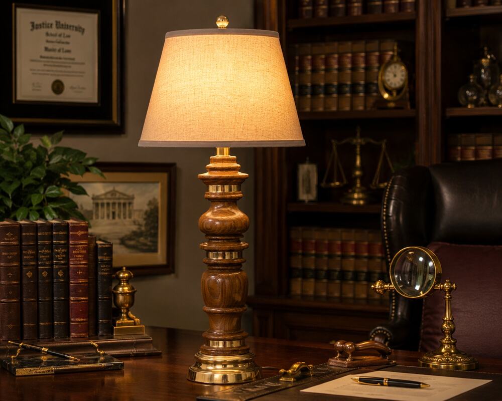 Vintage Solid Oak Brass Table Lamp Traditional Library Office 31"
